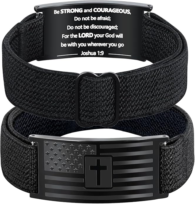 LDOWWGL Valentines Day Gifts - Mens Bracelet - American Flag Christian Cross Bracelet for Boys - Adjustable Black Elastic Stretch Strap with Bible Verse - Gift for Son Grandson