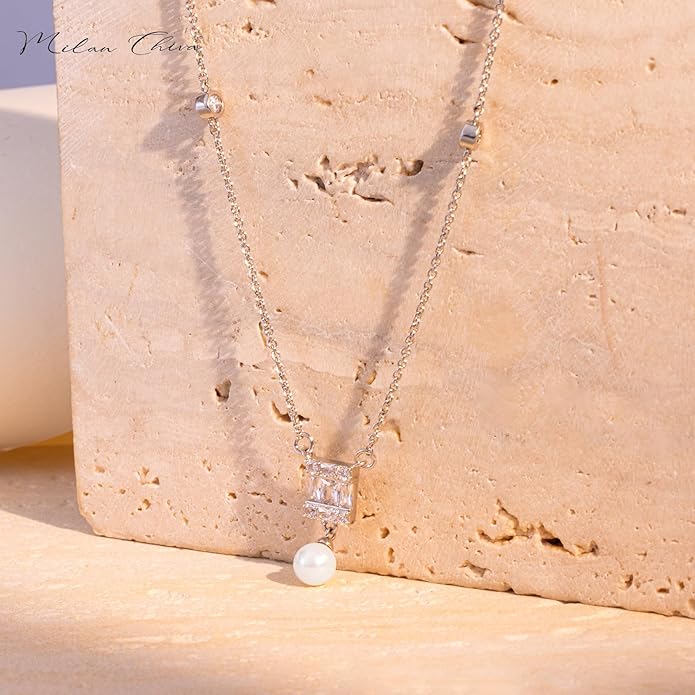 Milan Chiva Gold Pendant Necklace for Women 14K Dainty Cubic Zirconia GemStone Statement Chain Jewelry