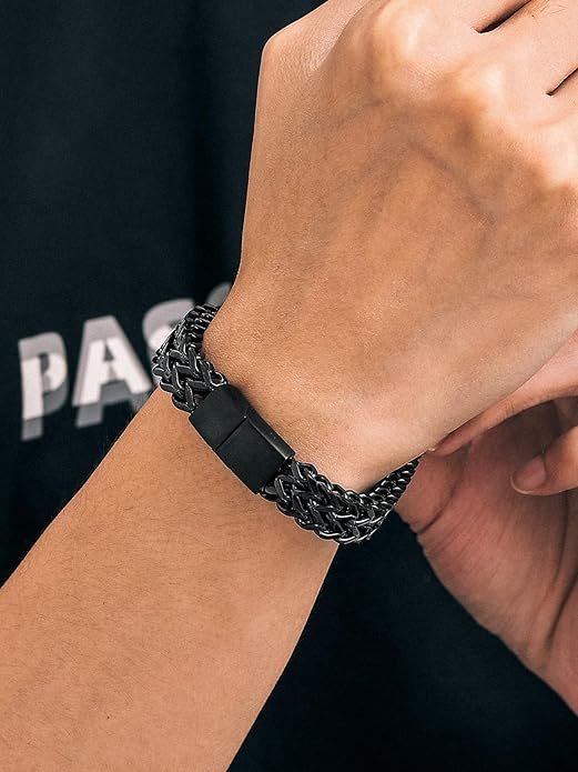 Richsteel Bracelets for Men 6mm/10mm/12mm Width Stainless Steel With Sturdy Clasp Franco Curb Chain Mens Bracelet 7.4/8.2/9 Inches Length