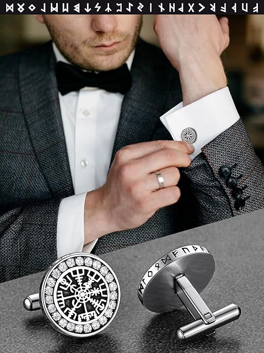 FaithHeart Mens Cufflinks, Norse Viking Tuxedo Shirt Cuff Links, Stainless Steel Cuff Links and Shirt Studs, Gift Box
