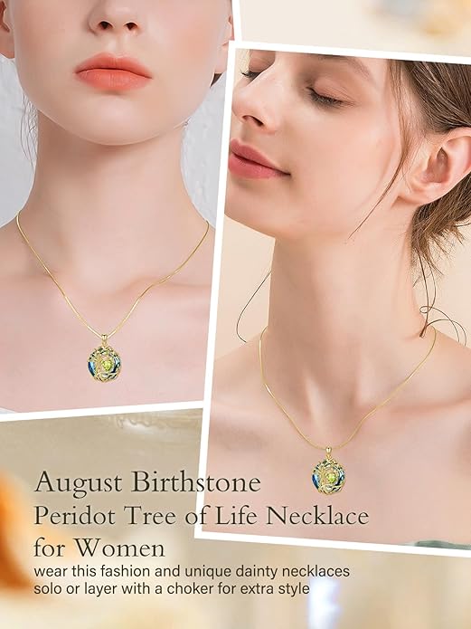 TOUPOP Christmas Gifts Tree of Life Birthstone Necklace 925 Sterling Silver Pendant Austrian Crystal Jewelry Anniversary Birthday Gifts for Women Mom Her Wife