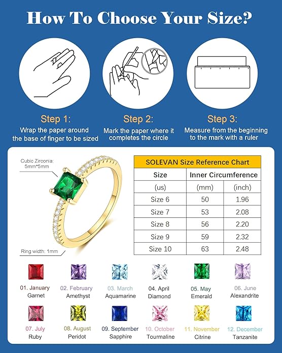 SOLEVAN Birthstone Gold Rings for Women Non Tarnish 14K Gold Plated Stackable Cubic Zirconia Thumb Rings Dainty Cute Emerald Eternity Band Pinky Ring Engagement Wedding Promise Rings Jewelry Gifts