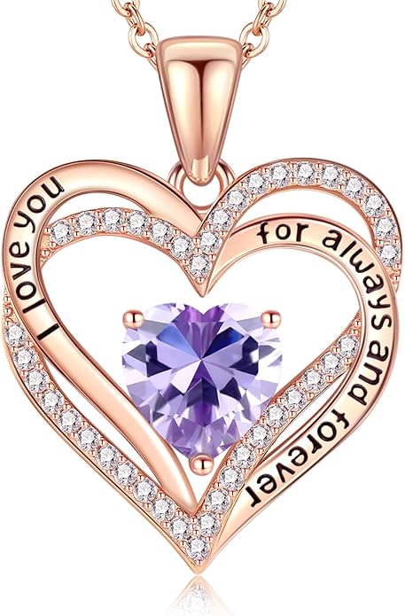 Vakki Birthstone Jewelry for Women Pendant Necklace 925 Sterling Silver Heart Necklace Birthday Gifts for Wife Daughter Girlfriend