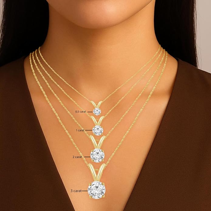 Houston Diamond District 0.5-10 Carat Lab Grown Diamond Solitaire Pendant Necklace, Round Cut Solitaire, 4-Prong Setting, Jewelry for Women (E-F, VS)