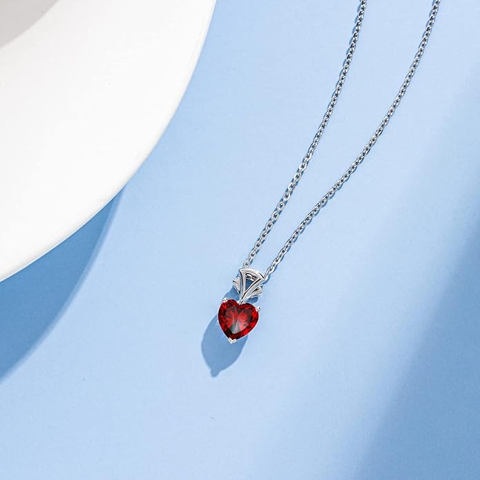 AGVANA Christmas Gifts 14K White Gold Gemstone Pendant with Sterling Silver Chain 8mm Heart Birthstone Necklace for Women Fine Jewelry Anniversary Birthday Gifts for Women Mom Wife Girlfriend Her