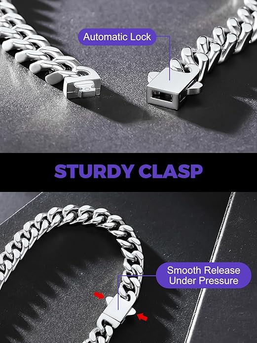 Richsteel 5/7/9/12mm Wide Miami Cuban Link Chain Bracelet for Men Women,Stainless Steel/Gold/Black Plated,7.4/8.2/9 Inch Length,Hip Hop Urban Street-wear Jewelry(Gift Wrapped)