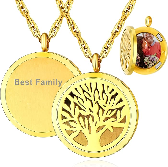 Supcare Locket Necklace That Holds Pictures-Engraved Photo Pendant Custom Jewellery Gifts for Men Women (with Jewellery Gift Box)
