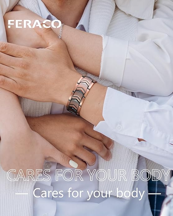 Feraco Copper Bracelet for Men 3X Strength,Magnetic Therapy Bracelet Copper Jewelry with Powerful 3800 Gauss Magnets,Premium Fold-Over Clasp