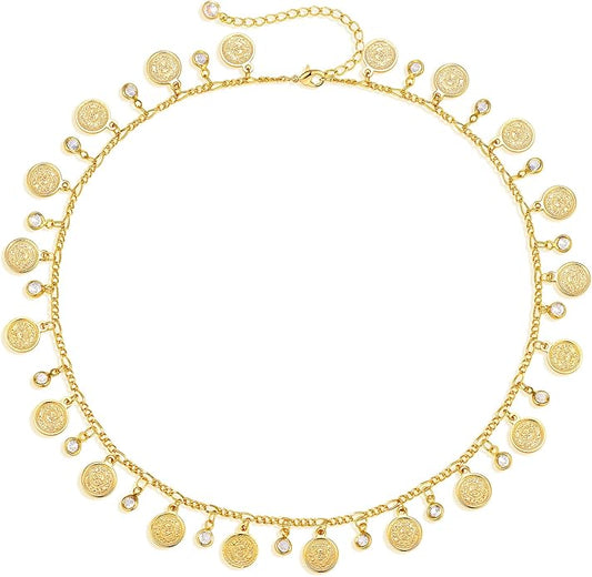 MTMY Beaded Necklaces for Women 14K Gold Plated Dainty Colorful Green/Rose Beaded Pearl Choker Necklace Delicate Boho Choker Necklace Jewelry Gift