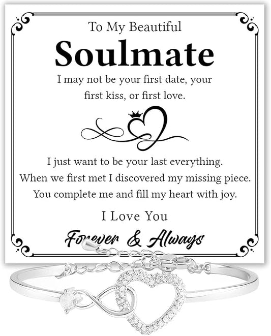 To My Soulmate Bracelet For Women With Heartfelt Message Card & Elegant Box, Bracelet For Girls, Soulmate Birthday, Wedding, Christmas Jewelry Gift From Boyfriend, Husband