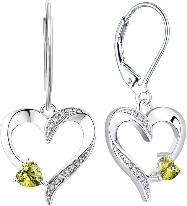 YL Heart Dangle Earrings 925 Sterling Silver Drop Earrings Birthstone Leverback Jewelry for Women