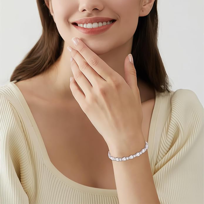 Birthstone Tennis Bracelet for Women 925 Sterling Silver Pear Shaped Gemstone Jewelry Gifts for Her