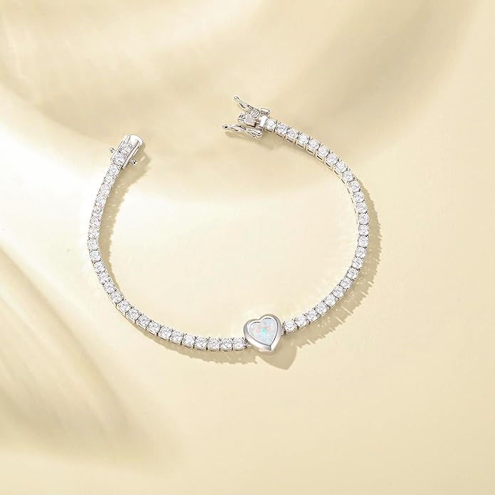 FANCIME 7mm Heart Birthstone Tennis Bracelet for Women Fine Jewelry Wedding Bridal Prom Birthday Gift for Women Her, Length 7 Inch