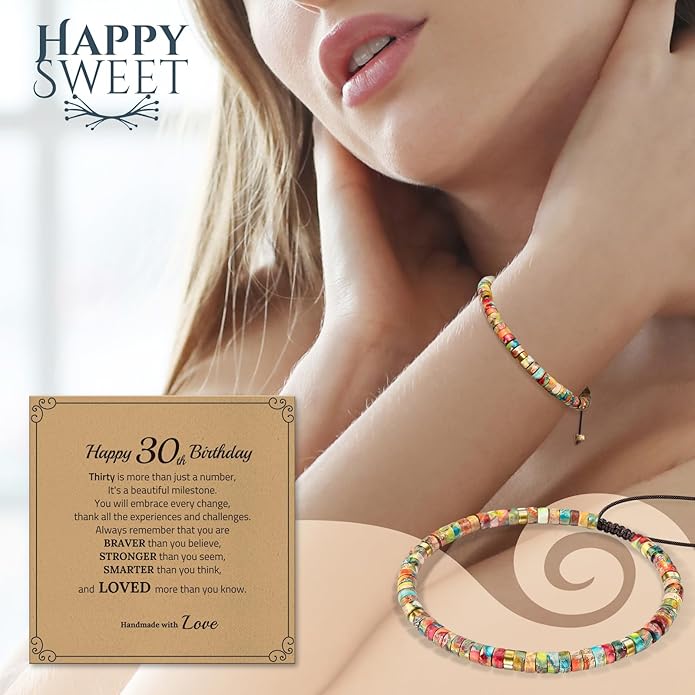 30th 40th 50th 60th 70th 80th Birthday Gifts for Women, Natural Stone Bracelet Birthday Gifts for Mom Daughter Grandma Sister Friends Coworker