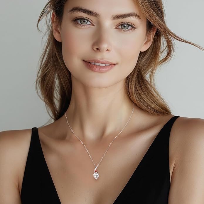 Moissanite Heart Pendant Necklaces for Women, 925 Sterling Silver Necklace with Birthstone, Ideal Anniversary Present or Birthday Christmas Valentine Mothers Day Jewelry Gifts for Mom Wife Her Girlfriend