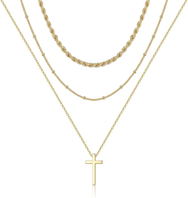 Turandoss Dainty Layered Choker Necklace, Handmade Y Pendant Necklace Multilayer Bar Disc Necklace Adjustable Layering Choker Necklaces for Women