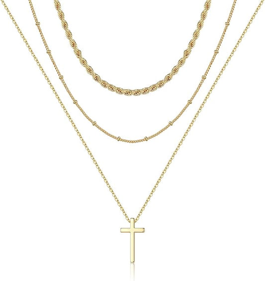 Turandoss Dainty Layered Choker Necklace, Handmade Y Pendant Necklace Multilayer Bar Disc Necklace Adjustable Layering Choker Necklaces for Women