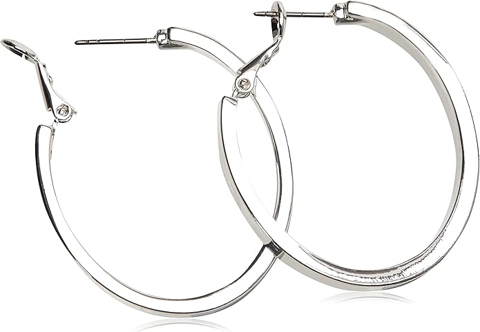 Guess Silvertone Pave Crystal Glass Stone and Light Blue Hoop Earrings