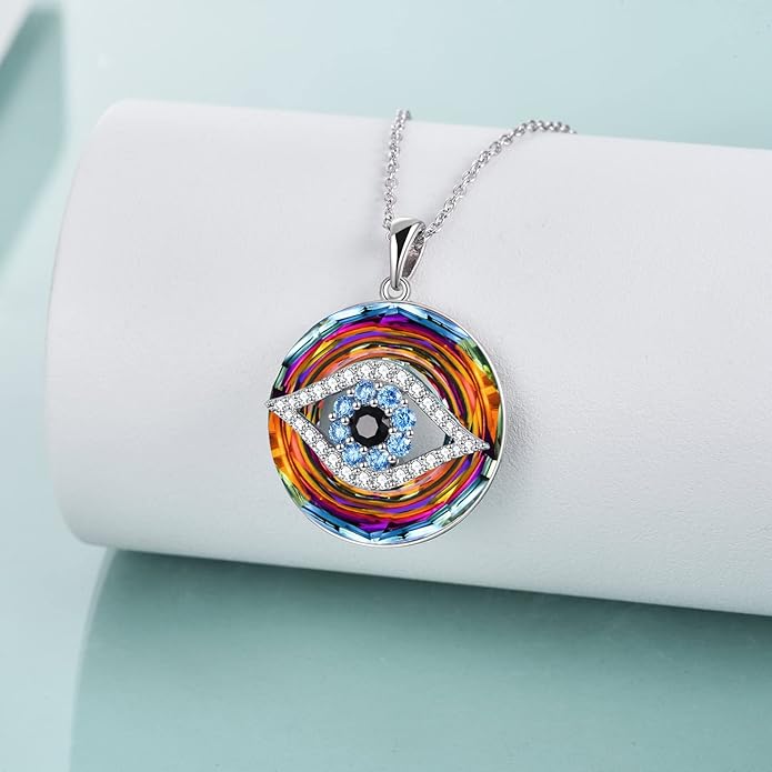 WINNICACA Sterling Silver Evil Eye Necklace Protection Crystal Pendant for Women Good Luck Vintage Evil Eye Pendant Jewelry Birthday Gifts for Women Friend Female