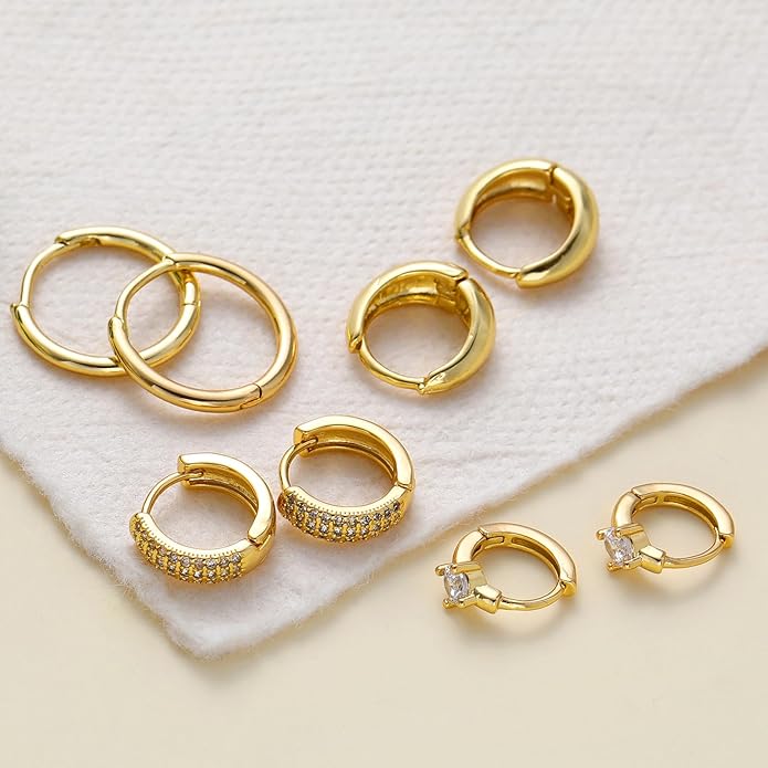 Small Gold Hoop Earrings Set for Women, 14K Gold Plated Lightweight Earrings Sets for Multiple Piercing, Hypoallergenic Huggie Gold Hoops Earrings for Women Jewelry