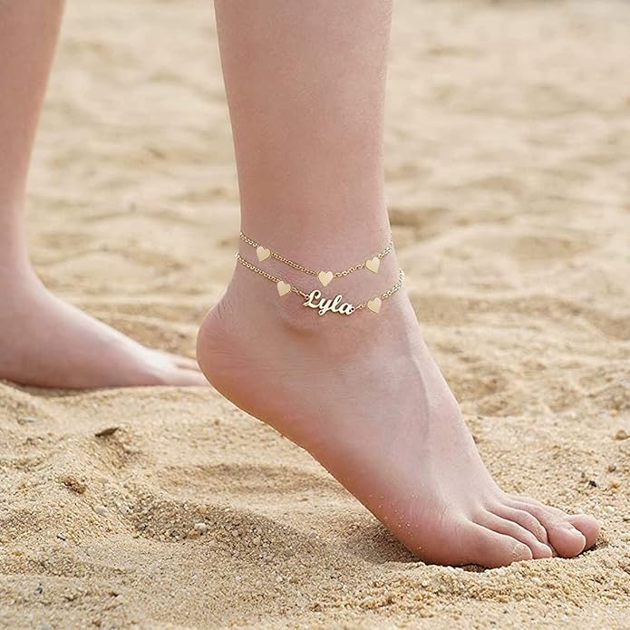 Yofair Ankle Bracelets for Women 18K Gold Plated Custom Gold Name Anklet Personalized Dainty Anklet Bracelet Summer Beach Jewelry for Women