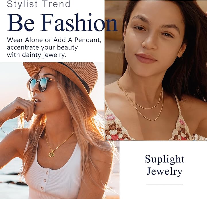Suplight 925 Sterling Silver Necklace Chain for Women-1.1&1.5mm Chain Necklace 22k Gold Plated/Silver Necklaces for Women Thin & Sturdy-Adjustable Length-Italian Quality 16-24 Inch