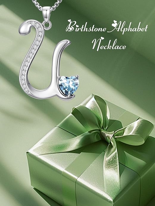Christmas Gifts for Women Alphabet A to Z Initial Birthstone Pendant Necklaces for Women - 18k White Gold Plated Personalized Name Jewelry Valentine Mothers Day Birthday Gifts for Women Her Girlfriend