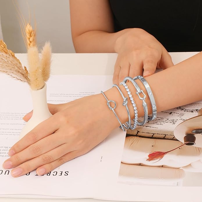 FAFUGA 18 K Gold Plated Love Bangle Bracelet Stack Cuff Jewelry for Women Jewelry Set for Women Gift with Box