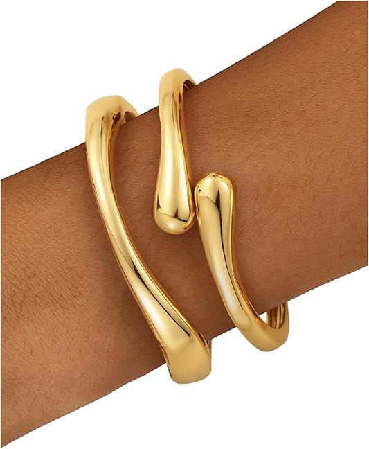 HMGADN Chunky Gold Bangle Bracelets for Women, Gold Twist Cuff Bracelet Trendy Stackable Bangles Set Fashion Jewelry Gifts