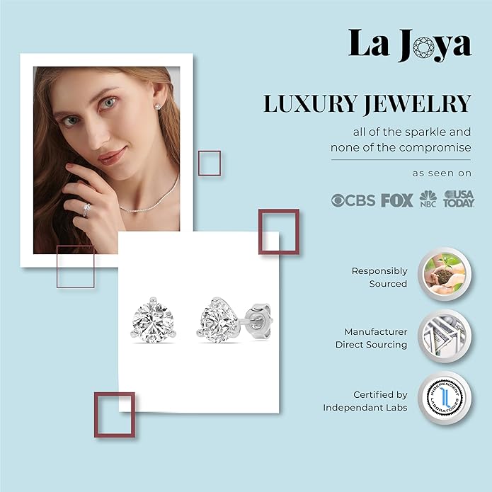 Martini Set Diamond Stud Earrings for Women | Lab Made Solid 10K White Gold Diamond Earrings | Sparkly Diamond Jewelry for Women
