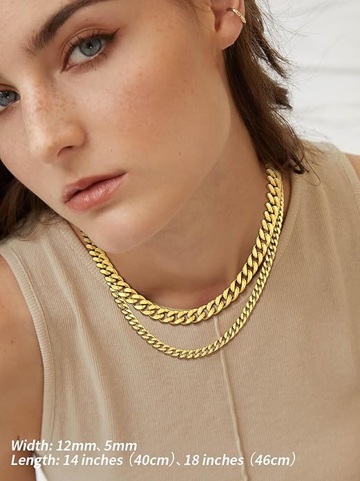 FindChic Men Curb Chain Necklace 18K Gold Plated/Stainless Steel/Black Chunky Double Tight Cuban Link Hip Hop Neck Chains for Men Boys 3.5MM/5MM/6MM/7MM/9MM/12MM 14''-30'' 8 Length Options (Send Gift Box)