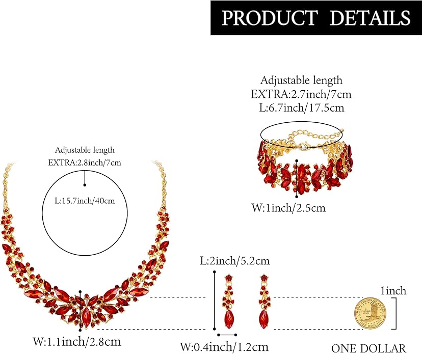 BriLove Women's Wedding Bridal Austrian Crystal Marquise Cluster Collar Necklace Dangle Earrings Set