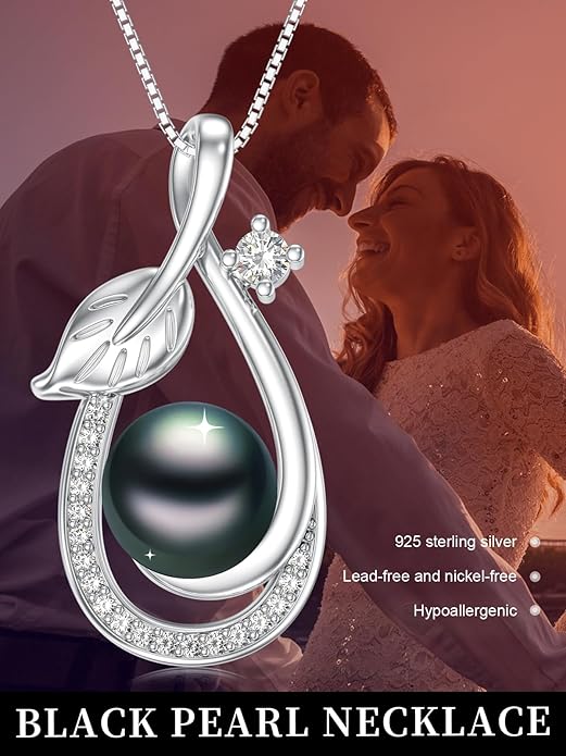 Tahitian Black Pearl Necklace Infinity Gifts for Women Wife Wedding Birthday Anniversary Jewelry Valentines Christmas Day Gifts 925 Sterling Silver
