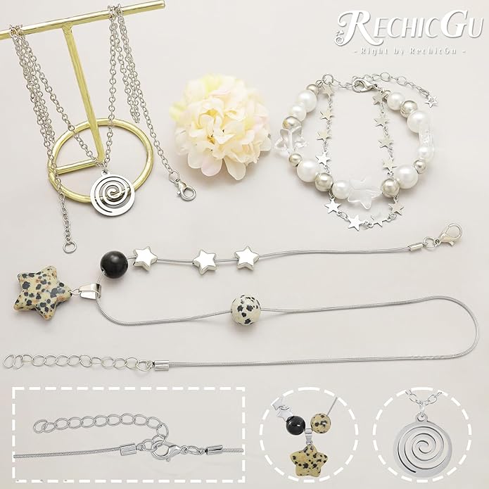 Multilayer Y2k Star Necklace Fairy Grunge Bracelets Set Handmade Fairycore Grunge Jewelry Gothic Swirl Star Necklace Punk Rock Roll Music Guitar Grunge Accessories for Women Men