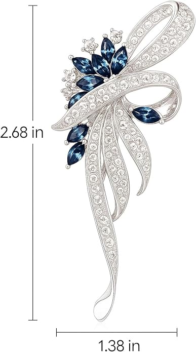 FAIRY COUPLE 18K White Gold Plated Brooch Pin for Women, Vintage Art Deco Simulated Sapphire Blue CZ Flower Statement Jewelry, September Birthstone Something Blue Wedding Gift BR133
