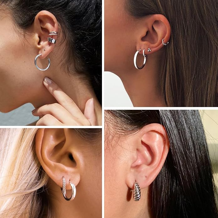 36 Pairs Gold Hoop Earrings Set for Women, Fashion Chunky Gold Hoop Earrings Multipack, Hypoallergenic Pearl Chain Twisted Statement Earring Pack for Birthday Party Jewelry