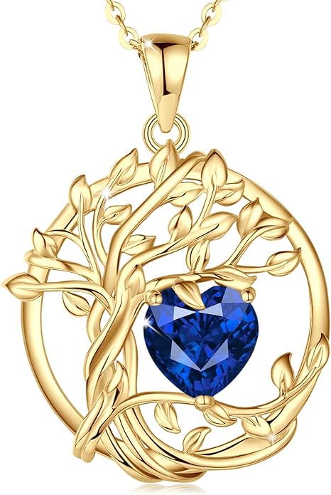 FANCIME Tree of life Birthstone necklace Sterling Silver Pendant Birthstone Necklace Gemstone Anniversary Birthday Jewelry Christmas Gifts for Mom Her Wife