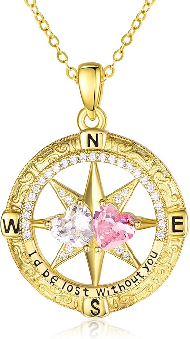 Zeuslia Double Birthstone Necklace Gifts for Wife - 925 Sterling Silver Sunflower/Rose/Crown Cross/Compass/Heart Pendant I Love You Necklace, Anniversary Birthday Gifts for Wife Girlfriend Mom Her