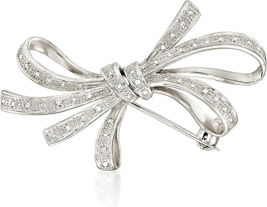 Ross-Simons 0.10 ct. t.w. Diamond Ribbon Pin in Sterling Silver