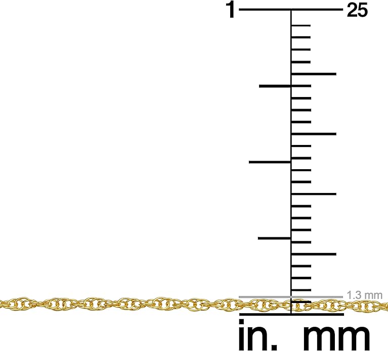 Kooljewelry Real 14k Yellow Gold Rope Chain Pendant Necklace for Women (0.7 mm, 0.9 mm, 1 mm, 1.3 mm, or 1.5 mm)