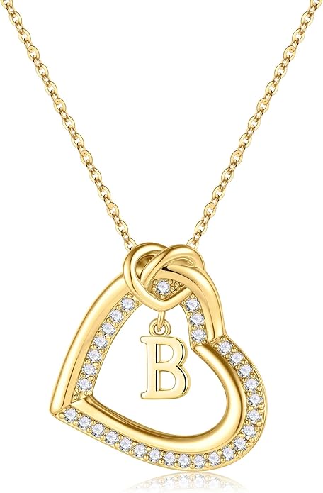 Turandoss Heart Initial Necklaces for Women - Dainty 14K Gold Plated Cubic Zirconia Heart Initial Necklaces Letter A-Z Pendant Necklace for Women Girls Jewelry Birthday Christmas Gifts