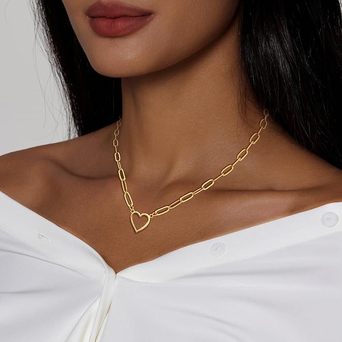OGD Heart Necklace for Women, 14K Gold Plated Layered Tiny Puffy Heart Pendant Necklace Cute Chunky Heart Choker Necklace Simple Gold Necklace Jewelry for Women Trendy Gift