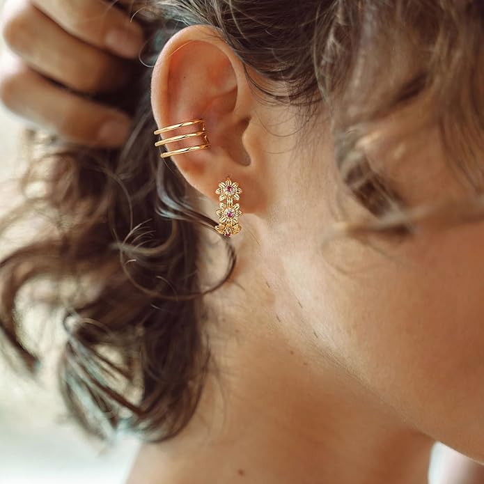 Gold Huggie Hoop Earrings 14K Gold Plated Dainty Chunky Thick Hoop Diamond Cubic Zriconia Inlay Sleeper Tiny Delicate Boho Beach Simple Hypoallergenic Jewelry Gift for Her