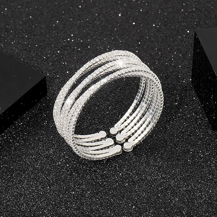 Suyi Rhinestone Bracelet for Women Silver Multilayer Cuff Bracelet Craystal Braidal Bracelets