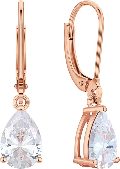 YL 925 Sterling Silver Teardrop Dangle Drop Earrings for Women 7x10 MM Solitaire Birthstone Leverback Jewelry