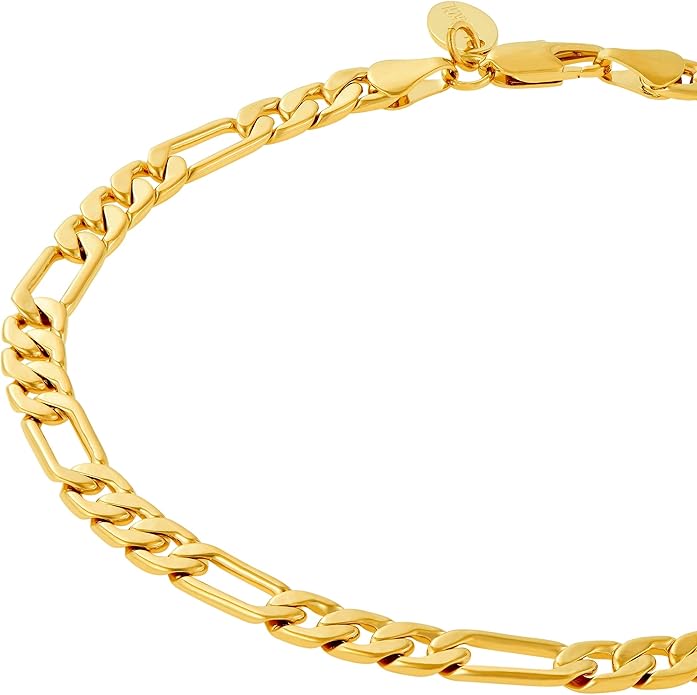 LIFETIME JEWELRY Womens Gold Anklet 5mm Figaro Chain Ankle Bracelet 24k Real Gold Plated