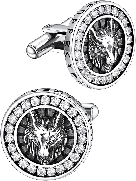 FaithHeart Mens Cufflinks, Norse Viking Tuxedo Shirt Cuff Links, Stainless Steel Cuff Links and Shirt Studs, Gift Box