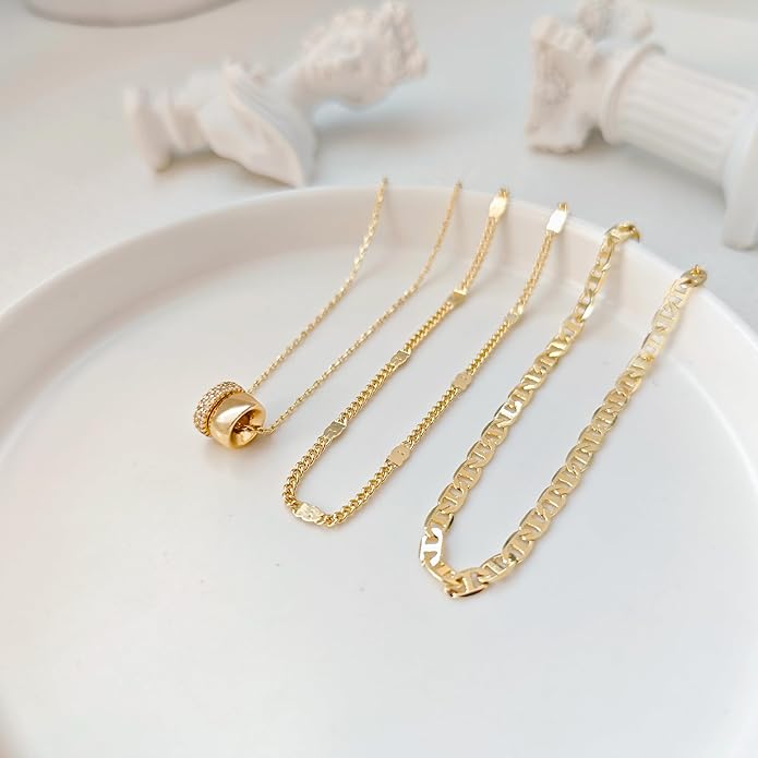 Gold Layered Necklaces for Women 14k Gold Plated Dainty Stackable Choker Necklaces for Women Trendy Layering Chain Cute Pendant Necklace Set Gold Jewelry for Women