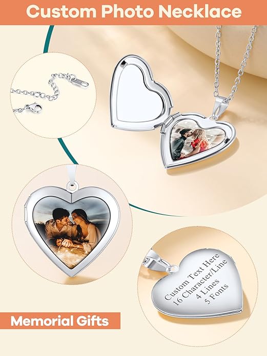 Supcare Locket Necklace That Holds Pictures-Engraved Photo Pendant Custom Jewellery Gifts for Men Women (with Jewellery Gift Box)