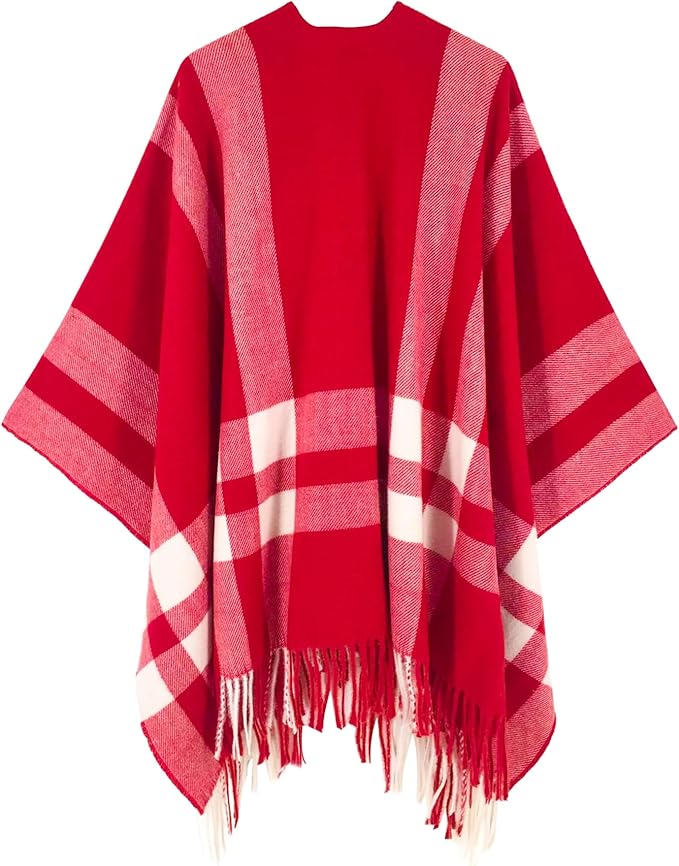 Moss Rose Women's Travel Plaid Shawl Wrap Open Front Poncho Cape for Fall Winter
